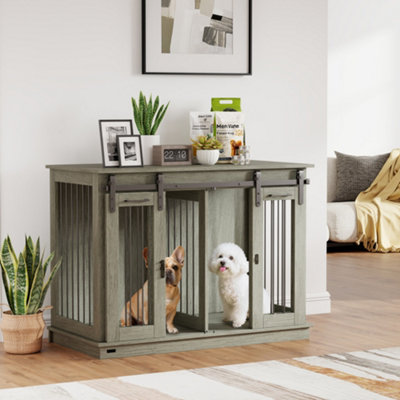 Pawhut Dog Crate Furniture For Large DogsDouble Dog Cage For Small DogsGrey from B&Q