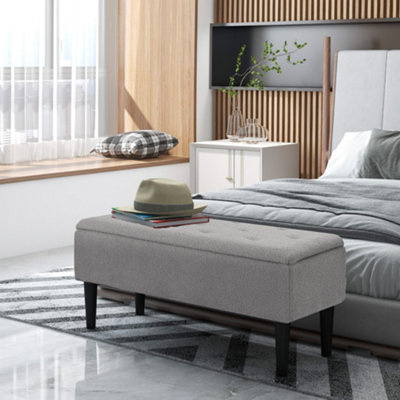 HOMCOM Ottoman Storage Box - Grey - 47L Storage - Modern Design with Padded Seat - Polyester - Image 12