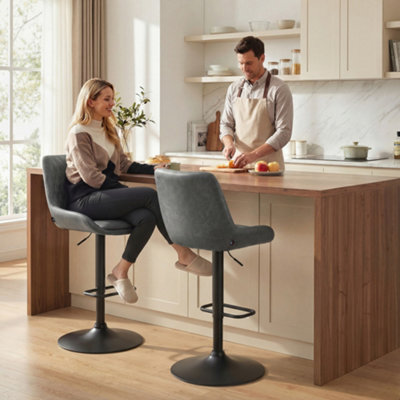 Homcom Dark/Grey Bar Stools Set Of 2, Adjustable Bar Chairs 360° Swivel For Kitchen Coffee - Image 10