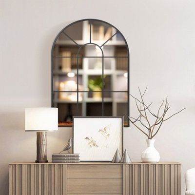 Homcom Modern Arched Window Wall Mirror For Living Room Bedroom, 91X60cm, Black - Image 12