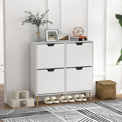 Homcom Shoe Storage Cabinet With 4 Flip Drawers For 16 Pairs Of Shoes, White