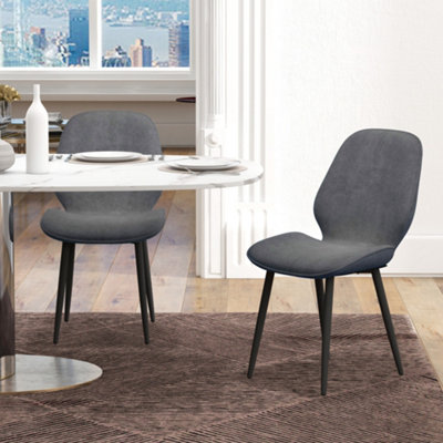 B&Q -  Dining Chairs Set Of 2 Upholstered Kitchen Chairs W/ Metal Legs Grey