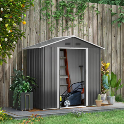 Outsunny 6.5X3.5Ft Metal Garden Shed For Garden And Outdoor Storage, Dark Grey