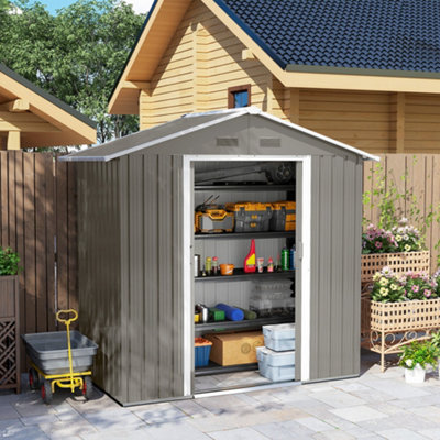 Outsunny Grey 6.5X3.5ft Metal Garden Shed For Garden And Outdoor Storage,