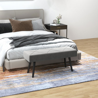 HOMCOM End of Bed Bench - Upholstered Hallway Bedroom Bench with Steel Legs - Grey - Image 10