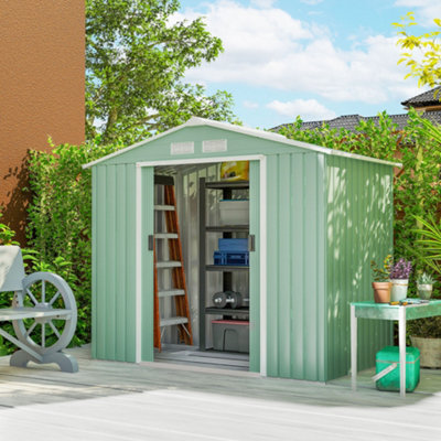 Outsunny 7 X 4Ft Garden Shed Storage With Foundation Kit And Vents Light/Green