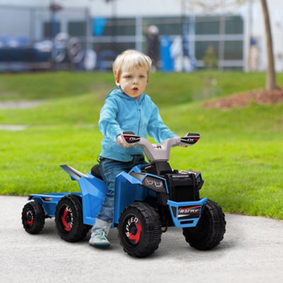 Homcom Electric Quad Bike, 6V Kids Ride-On Atv With Back Trailer - Blue