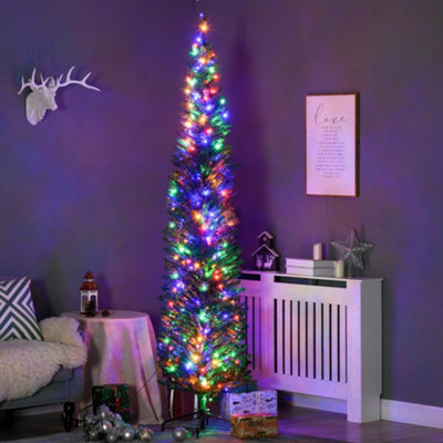 Homcom Artificial Pencil Christmas Tree With Colourful Lights, Steel Base 7.5Ft