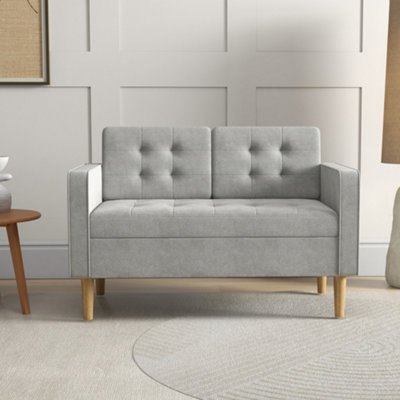 Homcom Unisex Light Grey Compact Loveseat Sofa Seater Sofa With Storage & Wood Legs In Size 2 - Image 8