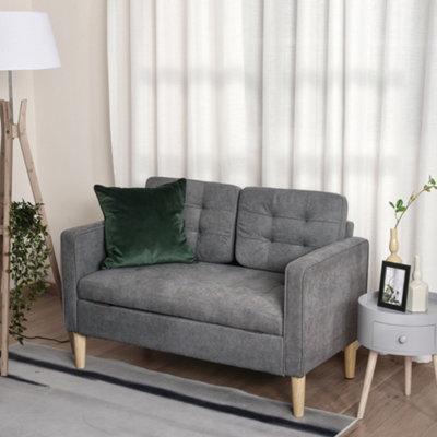 Homcom Compact 2 Seater Sofa With Hidden Storage And Rubberwood Legs Grey