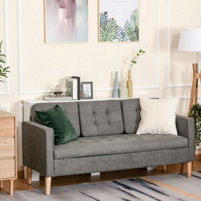 Homcom Modern 3 Seater Sofa With Hidden Storage And Rubber Wood LegsGrey