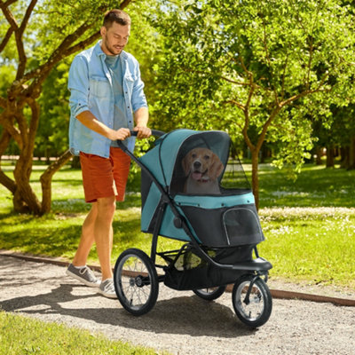 Pawhut 3 Wheel Pet StrollerFor Medium Small DogsFoldable Cat PramGreen from B&Q