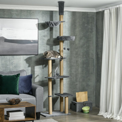 Pawhut Grey Floor To Ceiling Climbing Cat Tree Tower, 230-250Cm Height, - Image 10