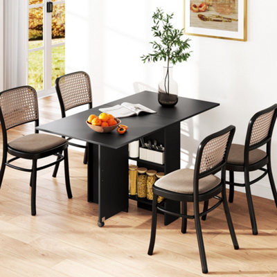 HOMCOM Rolling Drop Leaf Dining Table - Black - Extendable Kitchen Table with Storage Shelves & Wheels - Image 11