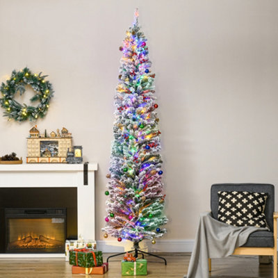 Homcom White 7.5' Artificial Christmas Tree With Flocked Tips, Led Lights, Decoration