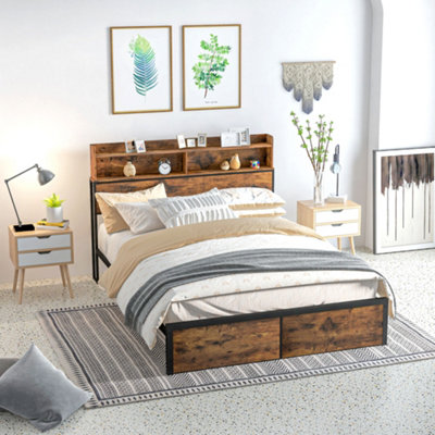 Homcom King Bed Frame With Storage Headboard And Under Bed Storage 5.2Ft
