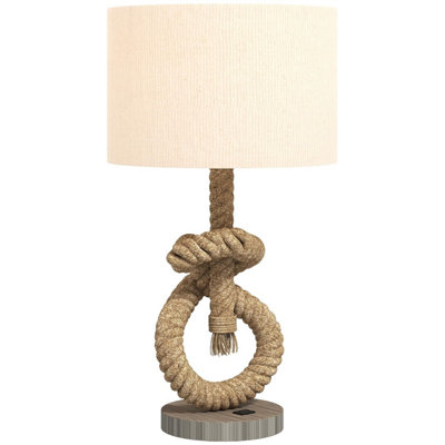 HOMCOM Nautical Table Lamp with USB Port LED Bedside Lamp for Bedroom in Light Brown - Image 10