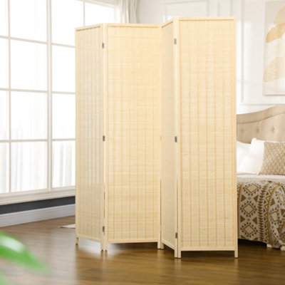 Homcom 4 Panel Folding Room Divider 170Cm Wall Privacy Screen Protector Natural from B&Q