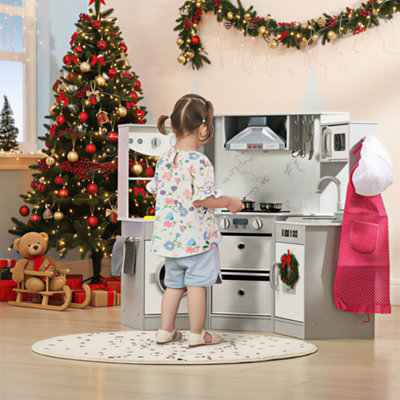 Aiyaplay Toy Kitchen Playset With Running Water, Microwave, Washing Machine, Apron & Chef Hat - Grey (350-148V00gy) - Image 5