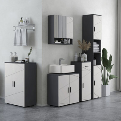 Kleankin Bathroom Vanity Unit, Under Sink Cabinet With Shelf, Light/Grey