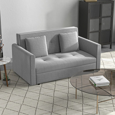 B&Q -  2 Seater Sofa Bed Convertible Bed Settee W/ 2 Cushions Storage Grey