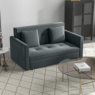B&Q -  Modern Snow Flannel Loveseat Sofa Sleeper With 2 CushionsDark Grey
