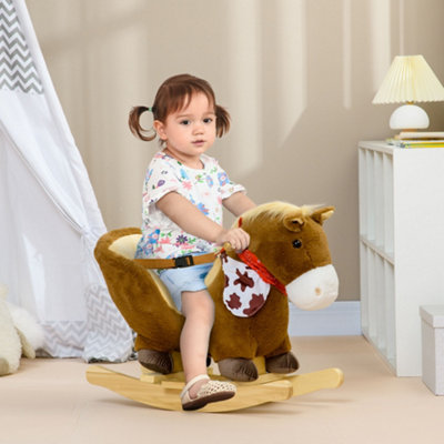 Homcom Kids Rocking Horse, Plush Baby Rocking Chair W/ Safety Harness, Sounds - Image 7