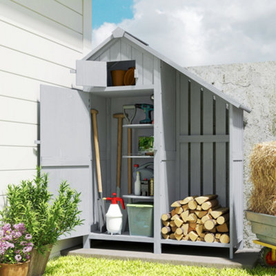 Outsunny Fir Garden Storage Shed With Shelves Log Rack, For Garden Tools Small
