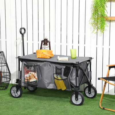 Outsunny Folding Wagon Garden Cart Collapsible Camping Trolley For Outdoor