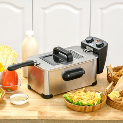 HOMCOM 3L Stainless Steel Deep Fryer - 2000W Black - Adjustable Temp & Timer - Image 10