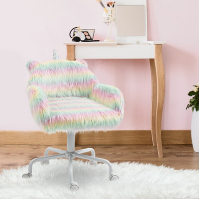 Vinsetto Faux Fur Unicorn Desk Chair Fluffy Home Office Chair With Armrests from B&Q