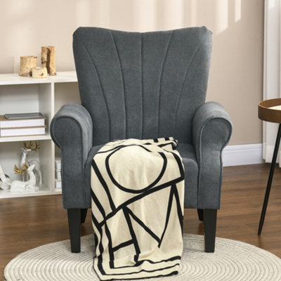 Homcom Armchair, Upholstered Modern Accent Chair With Wood Legs, Grey