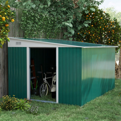 Outsunny 11.3X9.2Ft Steel Garden Storage Shed W/ Sliding Doors & 2 Vents, Green