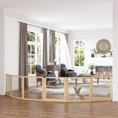 Pawhut Freestanding Pet Dog GateSix-Panel Foldable Wooden Playpen432Cm from B&Q