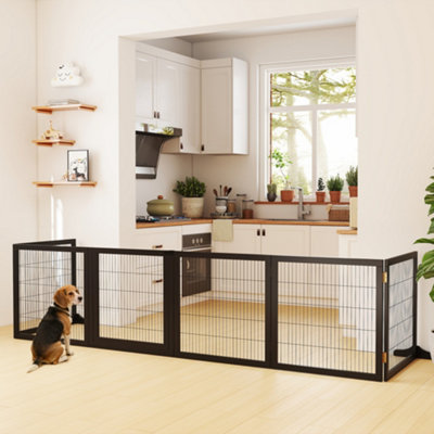 B&Q -  Freestanding Pet Dog GateSix-Panel Foldable Wooden PlaypenBlack