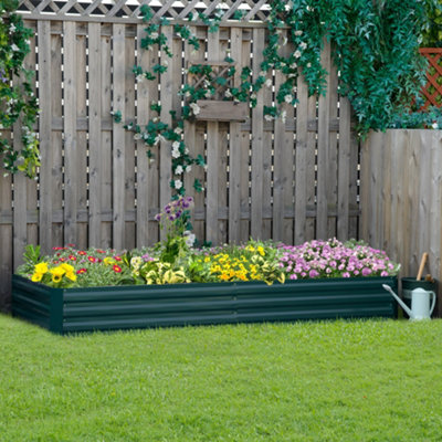 Outsunny Galvanised Raised Garden Bed Metal Planter Box With Open Bottom, Green