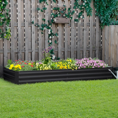 Outsunny Galvanised Raised Garden Bed Metal Planter Box With Open Bottom, Grey