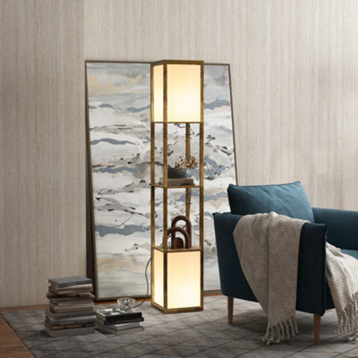 Homcom Unisex Brown Shelf Floor Lamp With Dual Light, For Living Room, Bedroom In - Image 10