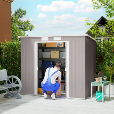 Outsunny 7 X 4Ft Metal Garden Storage Shed W/ Double Door Grey