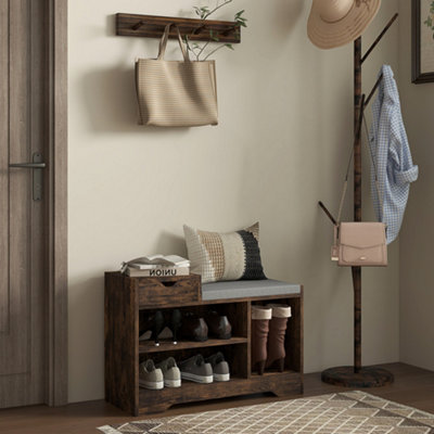 Rackhams Brown Multi-Compartment Shoe Bench, With Seat - Rustic - Rustic - Image 10