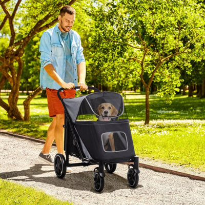 Pawhut Black Foldable Dog Carriage W/ Universal Wheels, Shock Absorber - Image 5