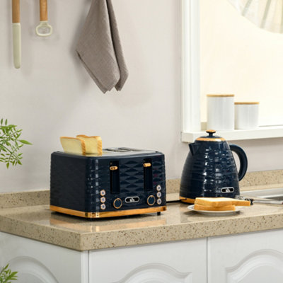 Homcom Blue Kettle And Toaster Set Rapid Boil Kettle & 4 Slice Toaster 1.7L