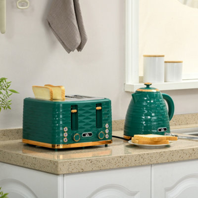 Homcom Kettle And Toaster Set 1.7L Rapid Boil Kettle & 4 Slice Toaster Green