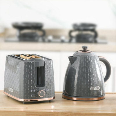 Homcom Grey Kettle And Toaster Set Kettle & 2 Slice Toaster Set 1.7L