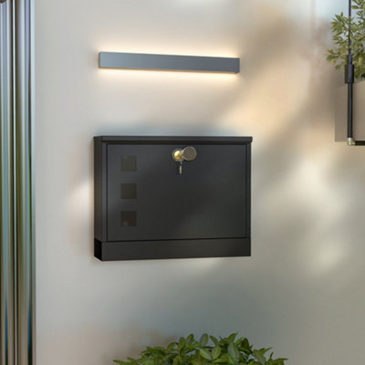 Rackhams Black Wall Mounted Letterbox, Weatherproof Post Box, Modern Mailbox With 2 Keys And Viewing Windows, Easy To Install - Image 9