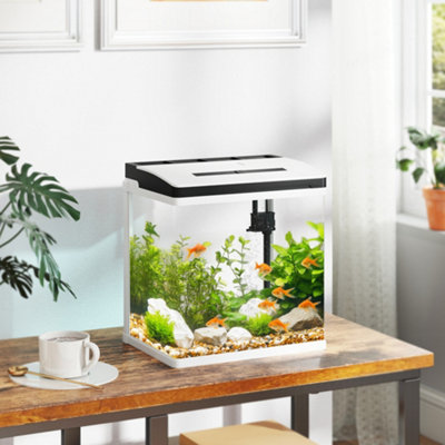 PawHut 13L Glass Fish Tank - White - LED Lighting - Filter System - Image 7