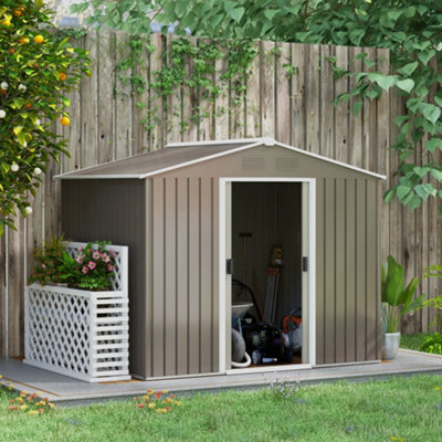 Outsunny 8 X 6Ft Garden Storage Shed W/ Double Sliding Door Outdoor Light Grey