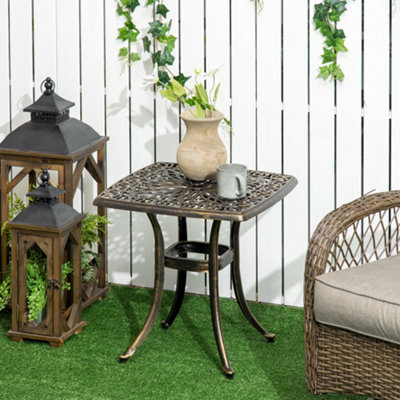 B&Q -  54 X 54Cm Aluminium Outdoor Garden Side Table W/ Umbrella HoleBronze