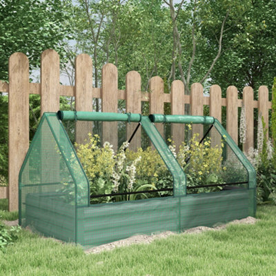 Outsunny Green/Dark/Grey Raised Garden Bed Planter Box With House, And