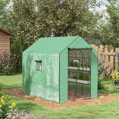 Outsunny Walk-In Outdoor House With Door And Mesh Windows, Green